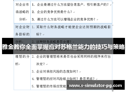 雅金教你全面掌握应对苏格兰能力的技巧与策略 雅金教你全面掌握应对苏格兰能力的技巧与策略